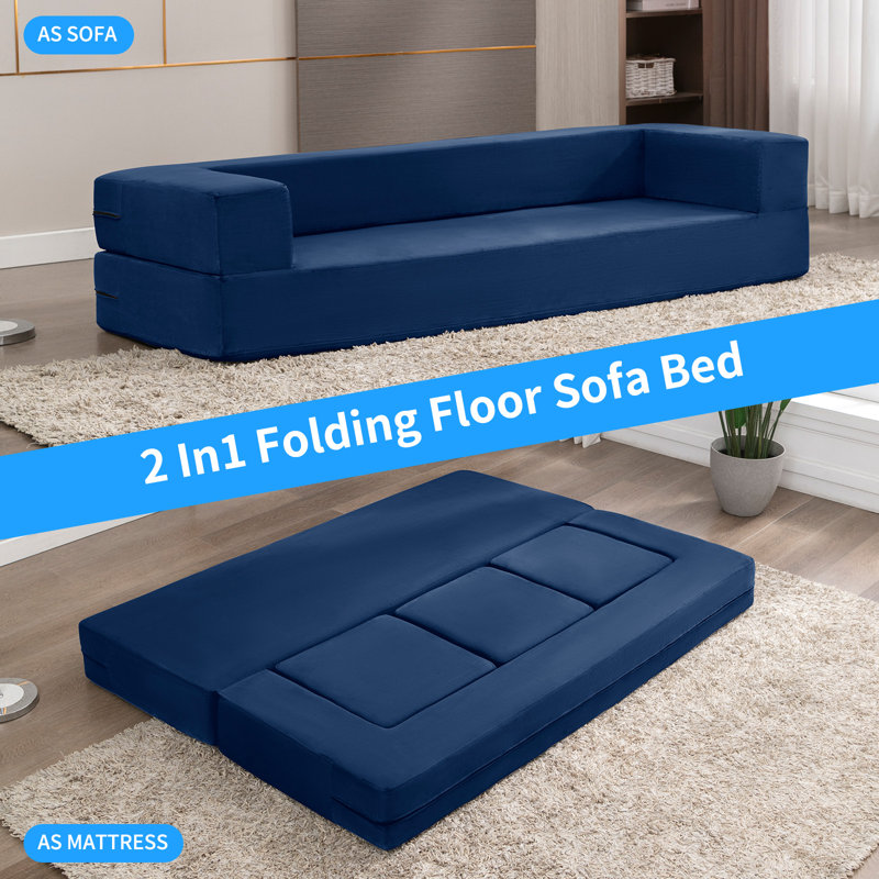 Ebern Designs Folding Bed Couch Sleeper Foam Sofa Bed Cushioned Foam Mattress Comfortable Sofa Floor Couch Sleeper Sofa Foam With 3 Ottomans For Living Room bedroom guest Room home Office Reviews Wayf...